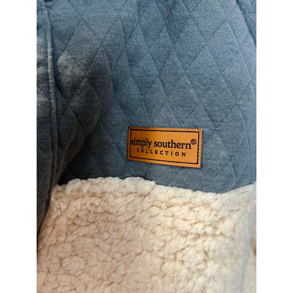Simply Southern Cozy Quilted Sherpa Pullover Gray Cream Snap Neck Fleece XL - Picture 2 of 6